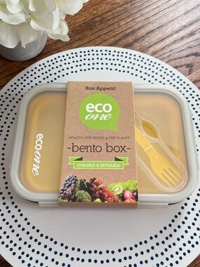 Collapsible Yellow Bento Box with Utensil